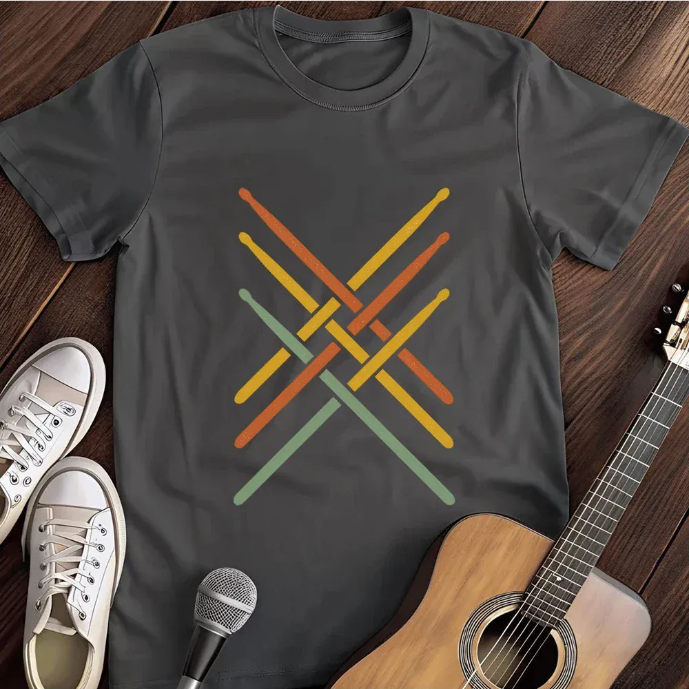 Printify T-Shirt Dark Heather / S Retro Vintage Drummer 70s 80s Distressed Drum Sticks T Shirt