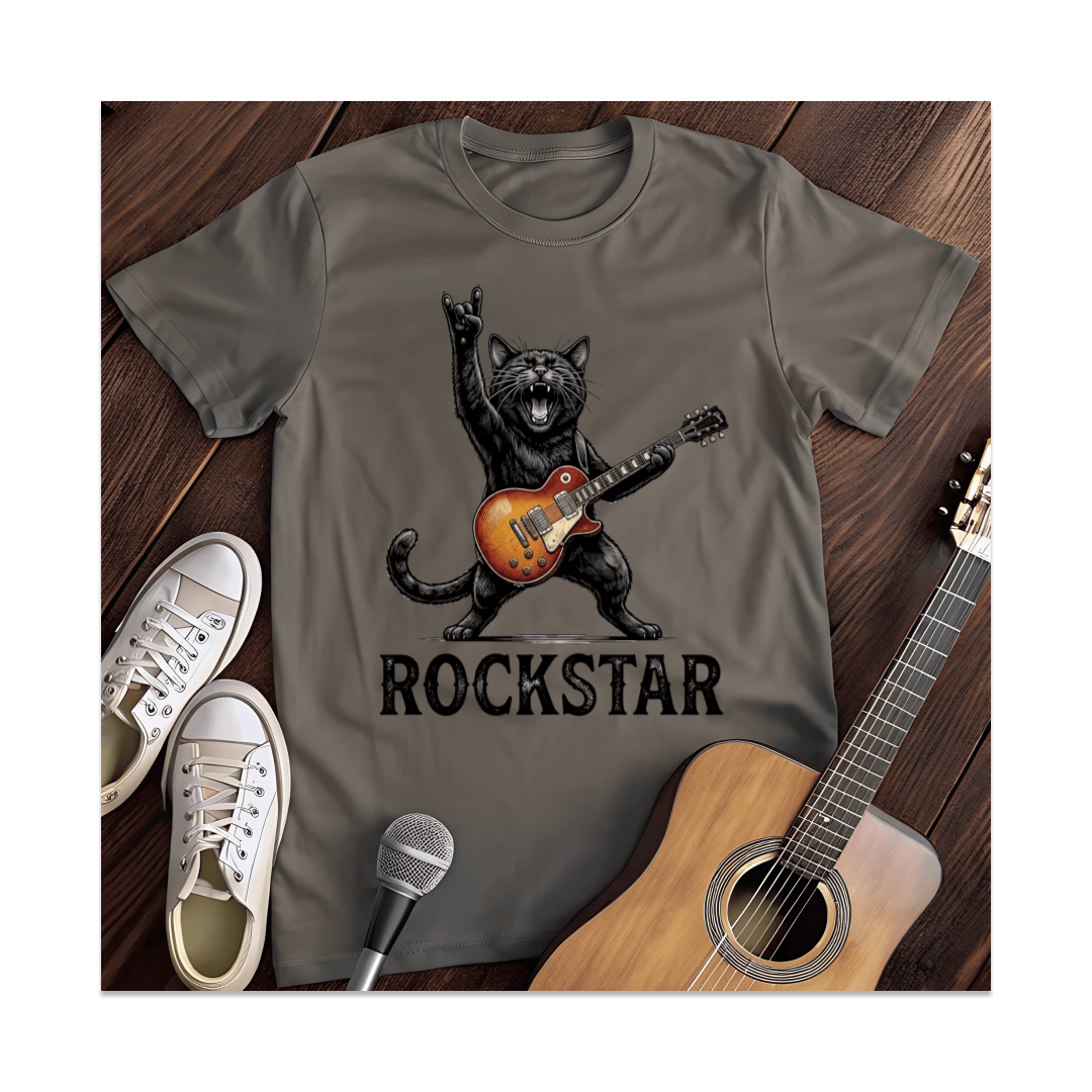 Printify T-Shirt Dark Heather / S Rockstar Guitar Cat T-Shirt