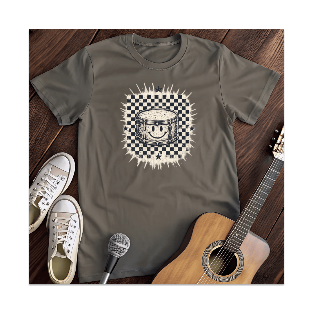 Printify T-Shirt Dark Heather / S Smiley Drum Checkered T-Shirt