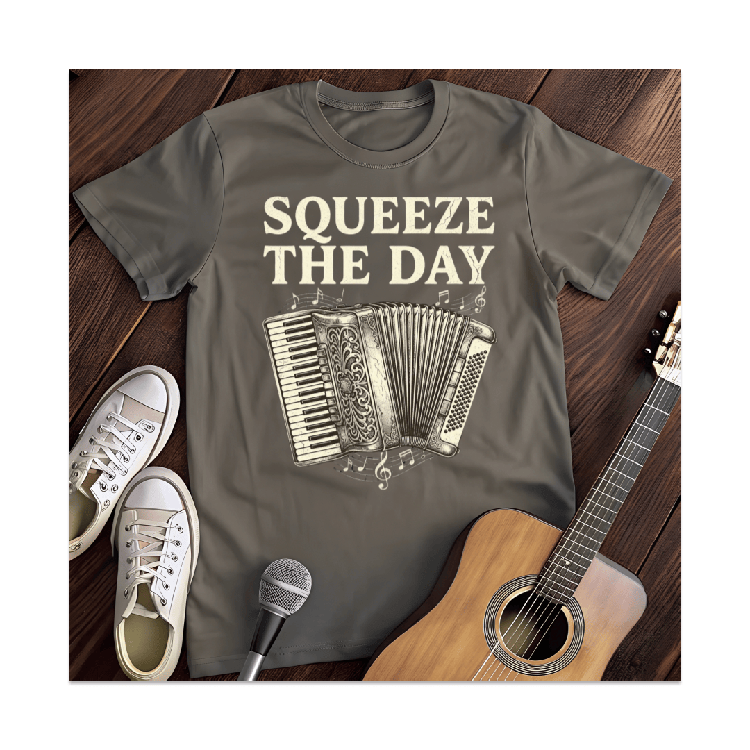 Printify T-Shirt Dark Heather / S Squeeze The Day Accordion T-Shirt (1)