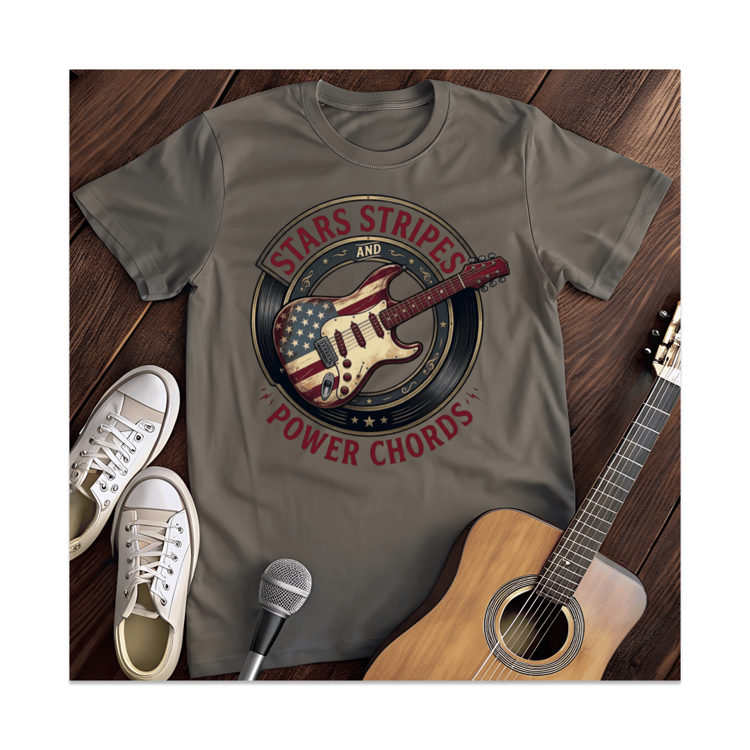 Printify T-Shirt Dark Heather / S Stars Stripes And Power Chords T-Shirt