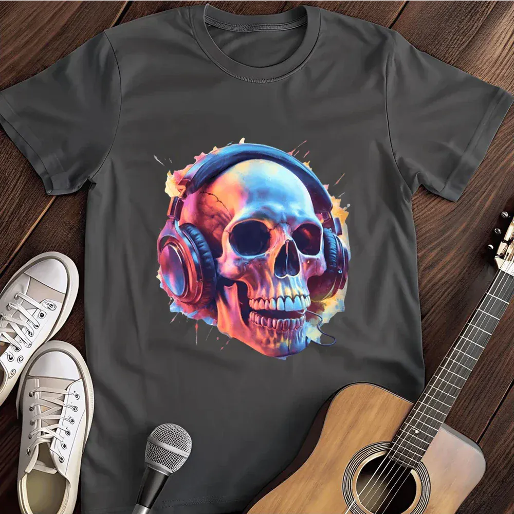 Printify T-Shirt Dark Heather / S Streaming Skull T Shirt