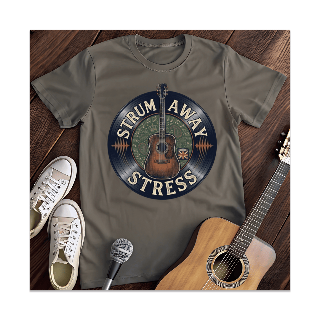 Printify T-Shirt Dark Heather / S Strum Away Stress Acoustic Guitar T-Shirt