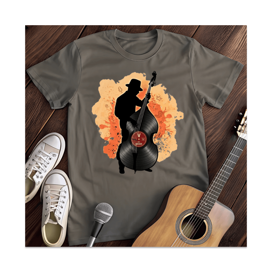 Printify T-Shirt Dark Heather / S Upright Bass Player Vinyl Silhouette T-Shirt
