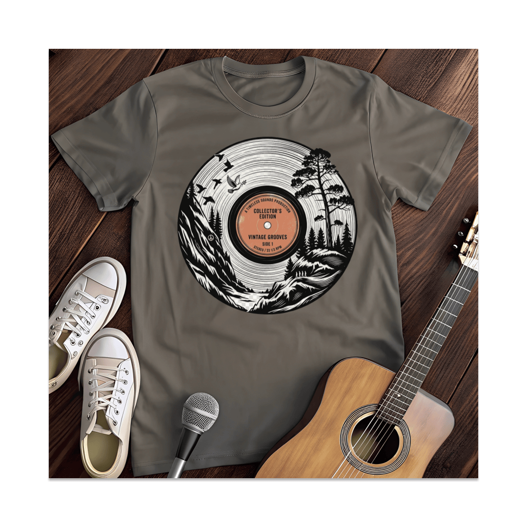 Printify T-Shirt Dark Heather / S Vintage Grooves Nature Vinyl T-Shirt