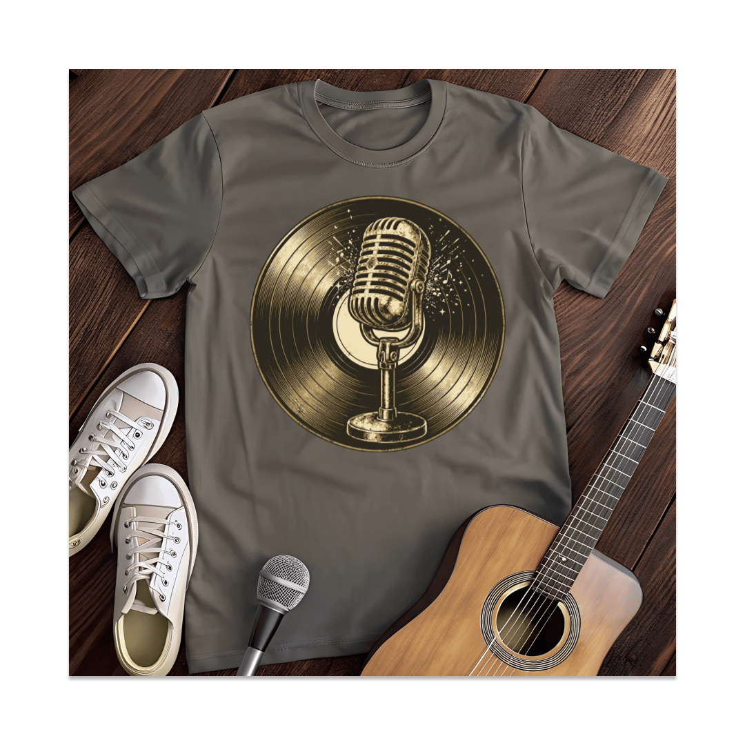 Printify T-Shirt Dark Heather / S Vintage Microphone Vinyl T-Shirt