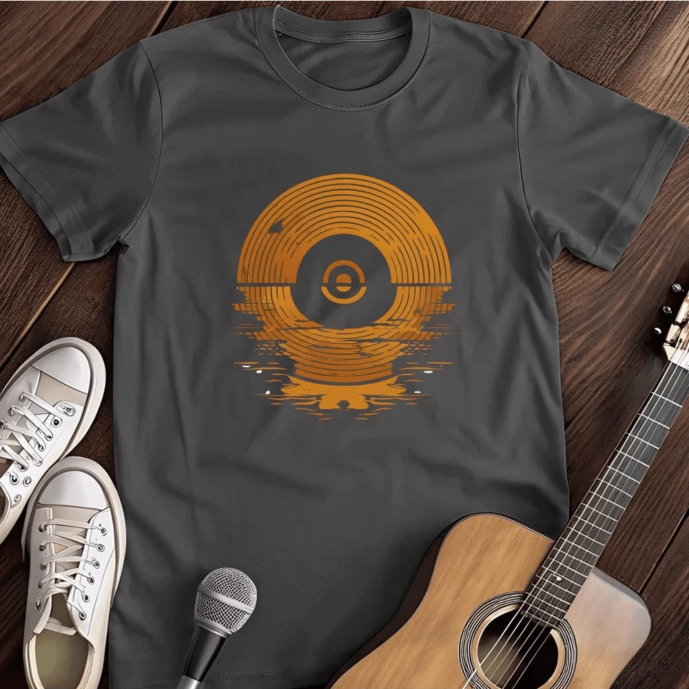 Printify T-Shirt Dark Heather / S Vinyl Records Sunset T Shirt