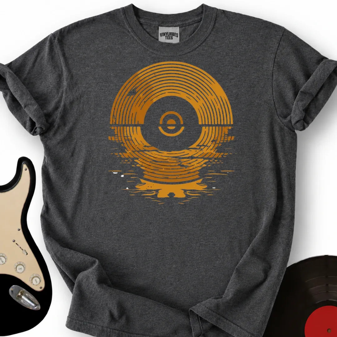 Printify T-Shirt Dark Heather / S Vinyl Records Sunset T-Shirt