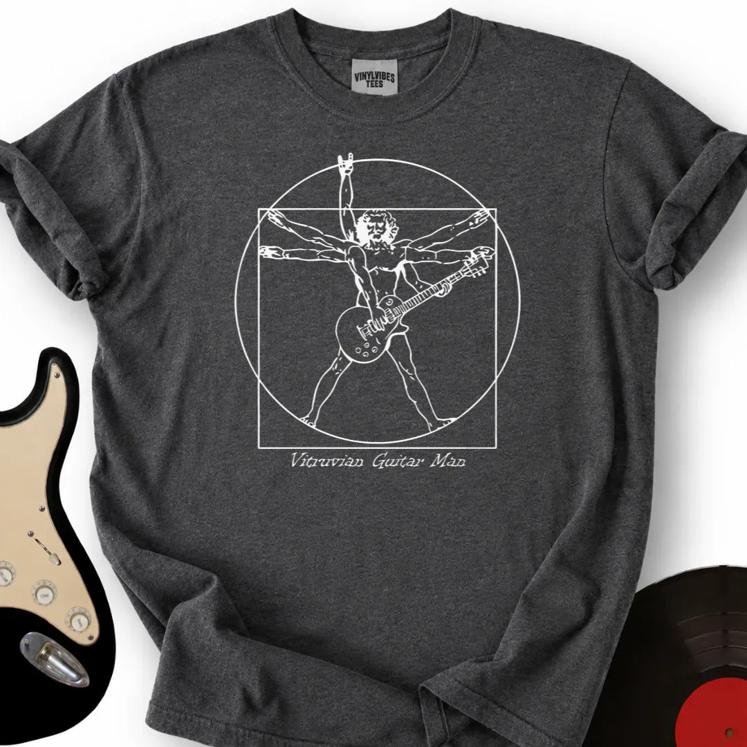 Printify T-Shirt Dark Heather / S Vitruvian Guitar Man T-Shirt