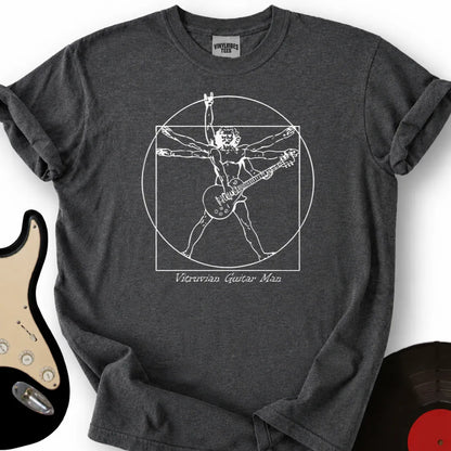 Printify T-Shirt Dark Heather / S Vitruvian Guitar Man T-Shirt