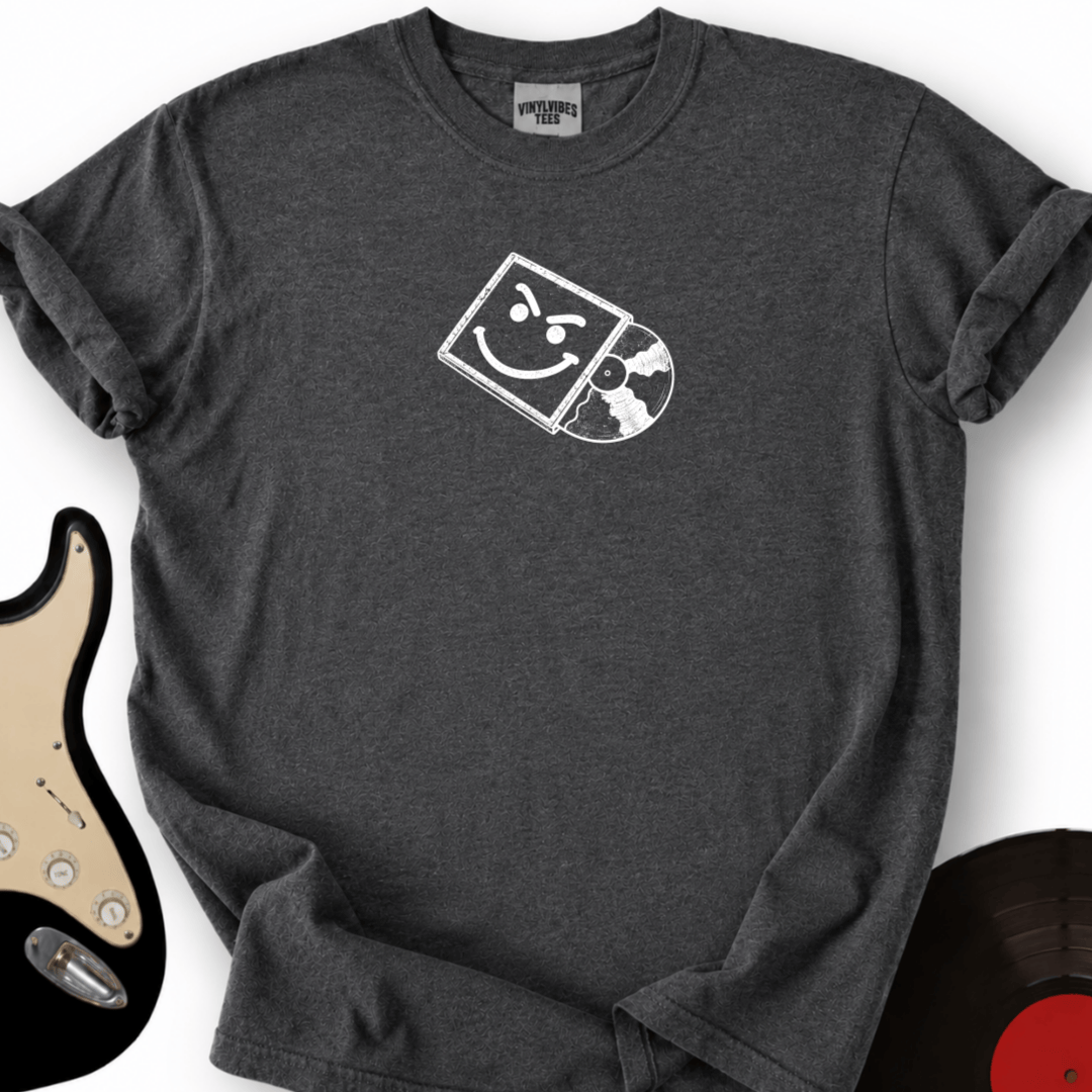 Printify T-Shirt Dark Heather / S White Smiley Vinyl T-Shirt_