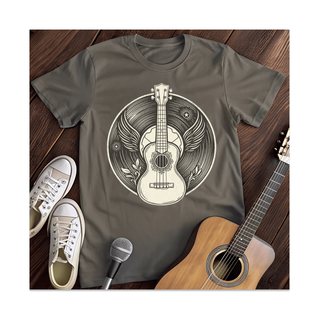 Printify T-Shirt Dark Heather / S Winged Ukulele Vinyl T-Shirt