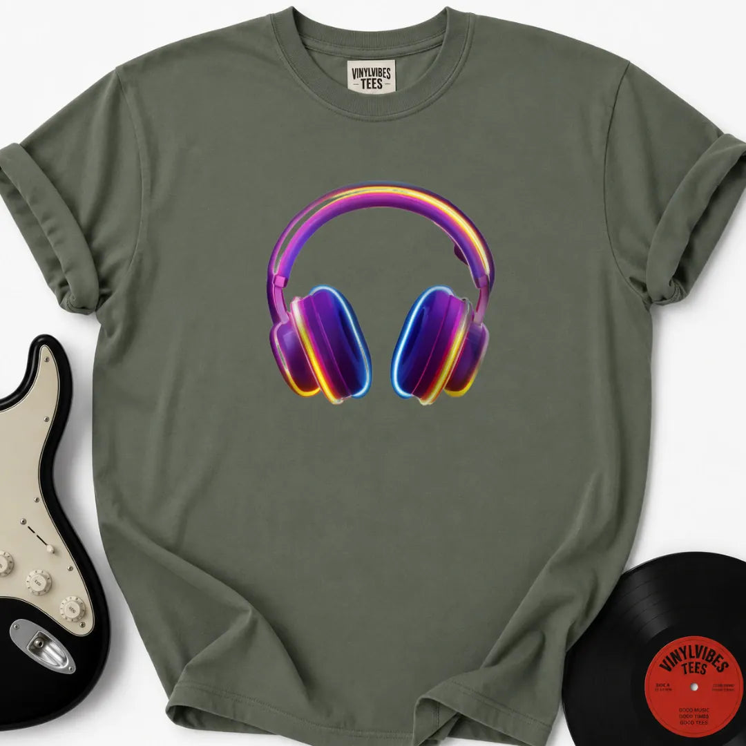 Printify T-Shirt Moss / S Glowing Headphones Premium T-Shirt