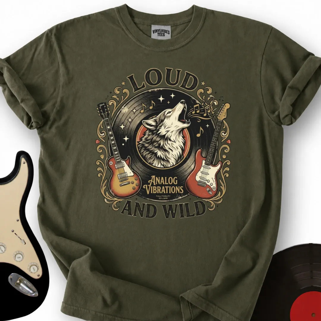 Printify T-Shirt Military Green / S Analog Vibrations Wolf T-Shirt