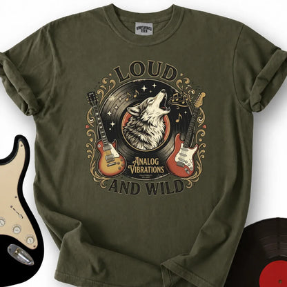 Printify T-Shirt Military Green / S Analog Vibrations Wolf T-Shirt
