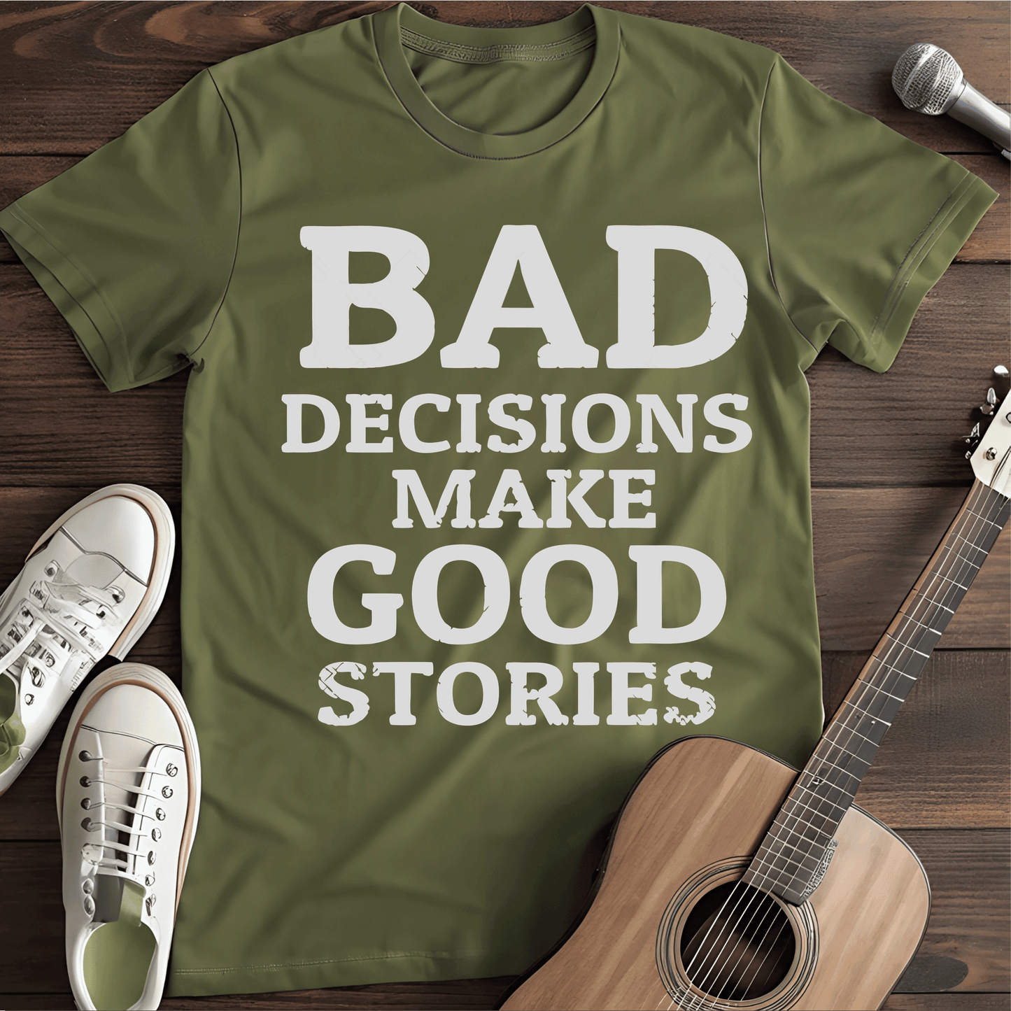 Printify T-Shirt Military Green / S Bad Decisions Tee