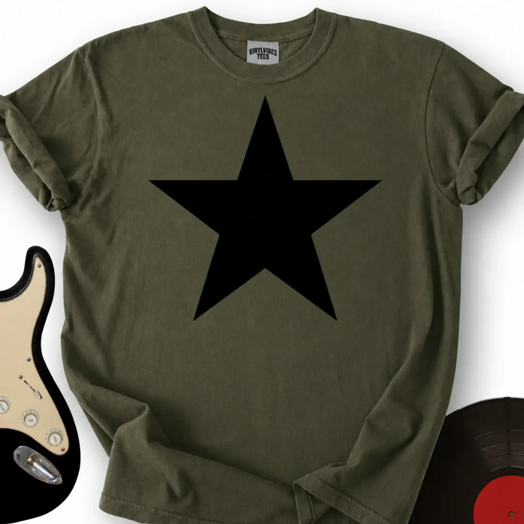 Printify T-Shirt Military Green / S Black Star T-Shirt