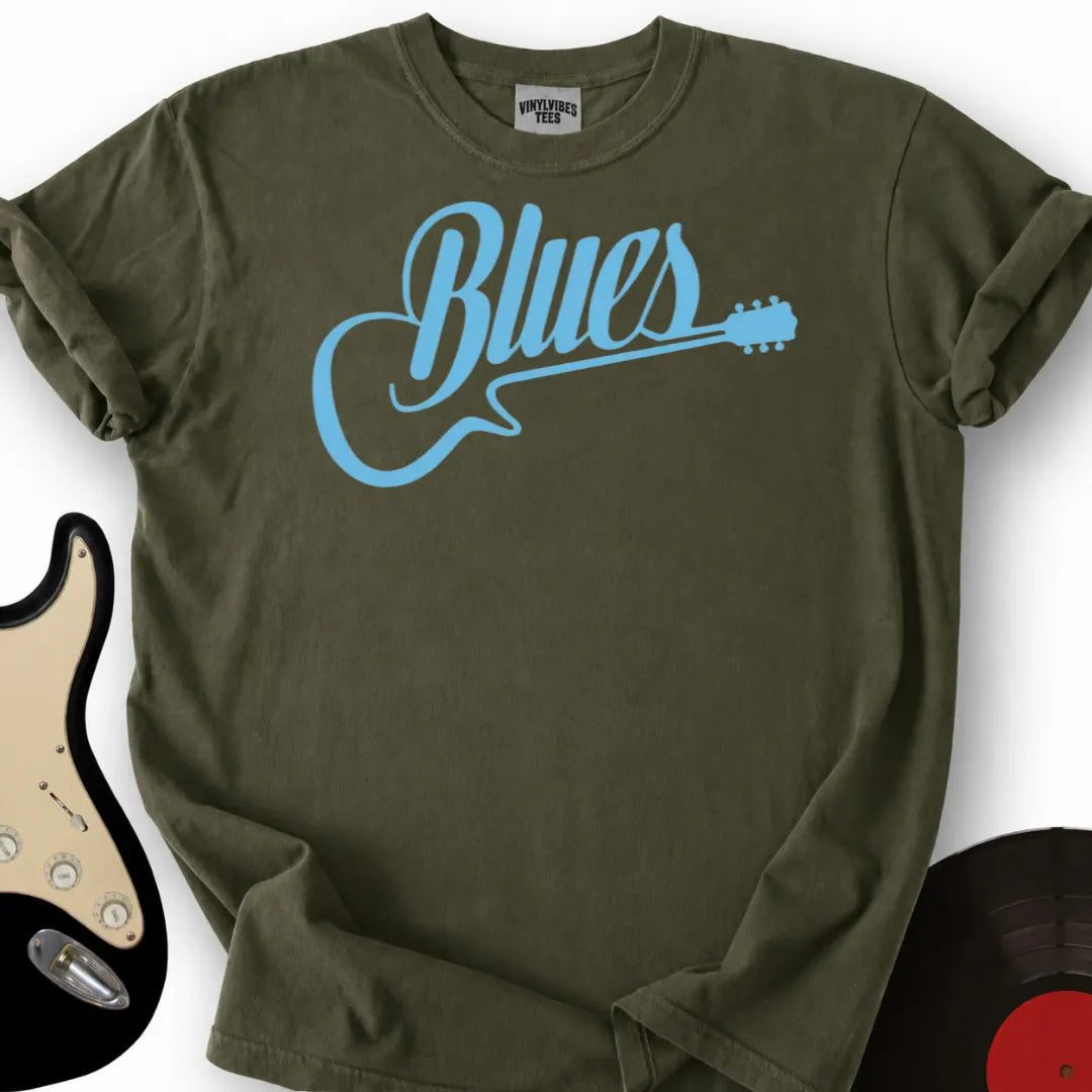Printify T-Shirt Military Green / S Blues Guitar T-Shirt
