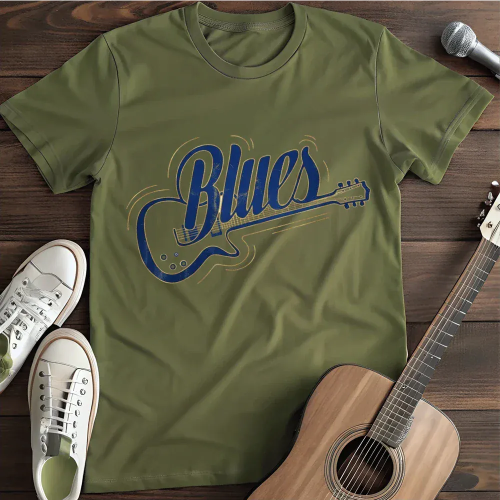 Printify T-Shirt Military Green / S Blues Guitar T Shirt 2