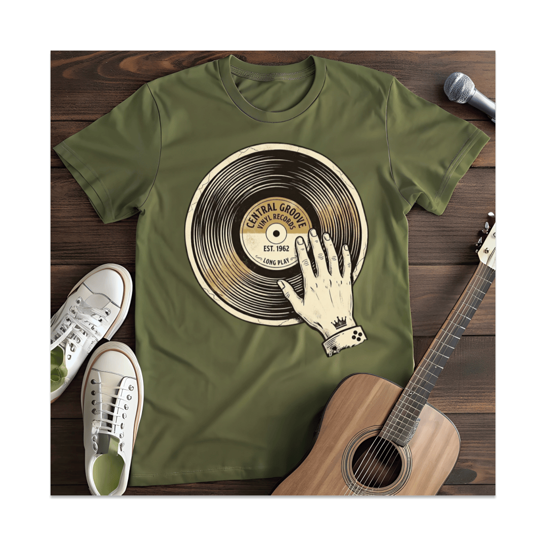Printify T-Shirt Military Green / S Central Groove Vinyl Records T-Shirt