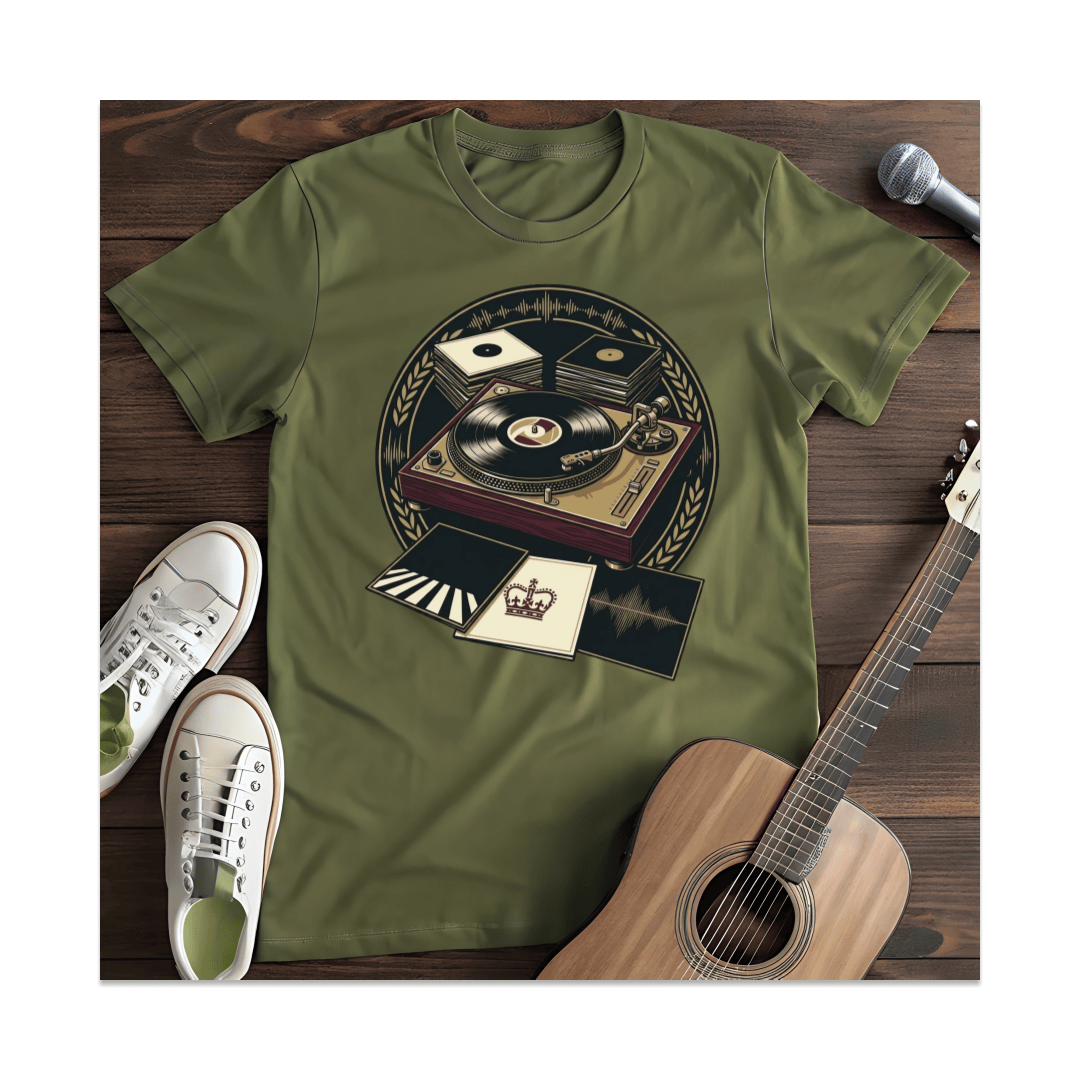 Printify T-Shirt Military Green / S Classic Turntable Records T-Shirt