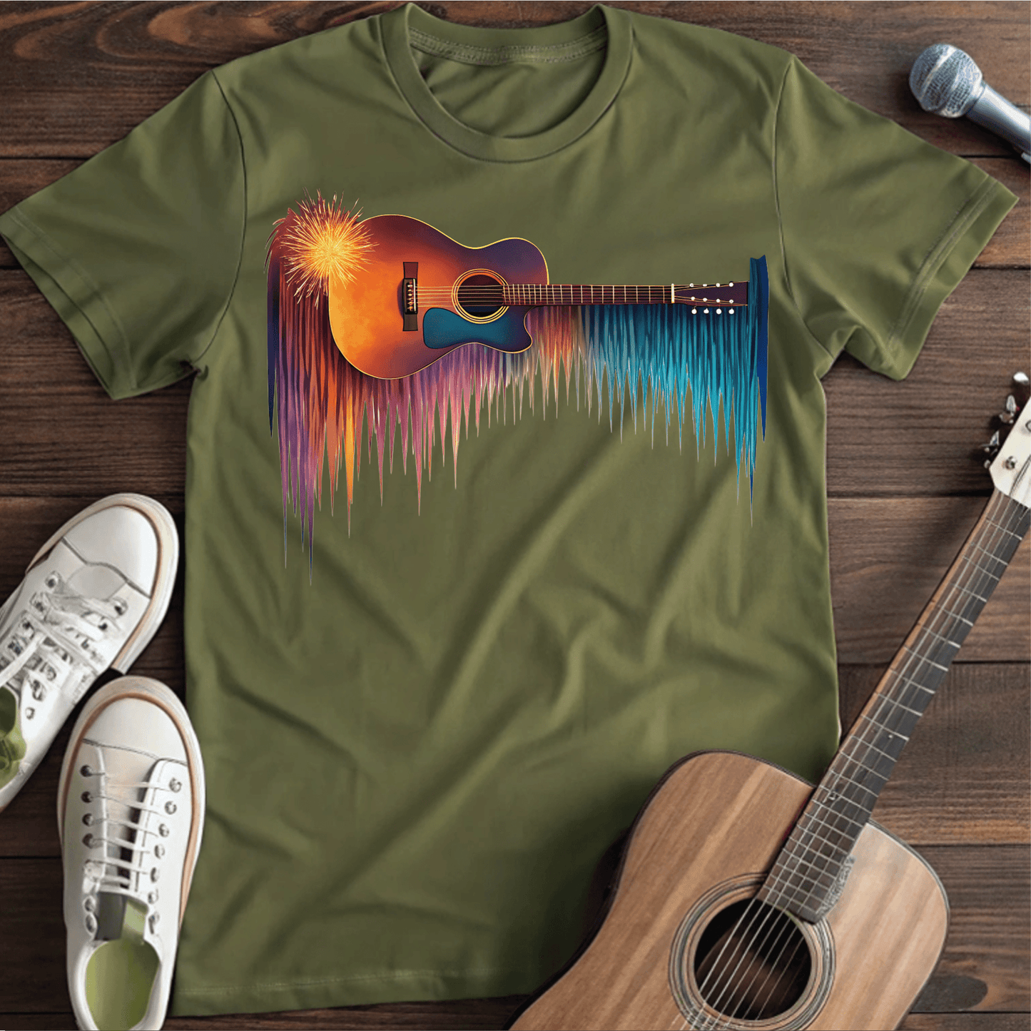 ⭐️⭐️⭐️⭐️⭐️ T-Shirt Military Green / S Colorful guitar T-Shirt