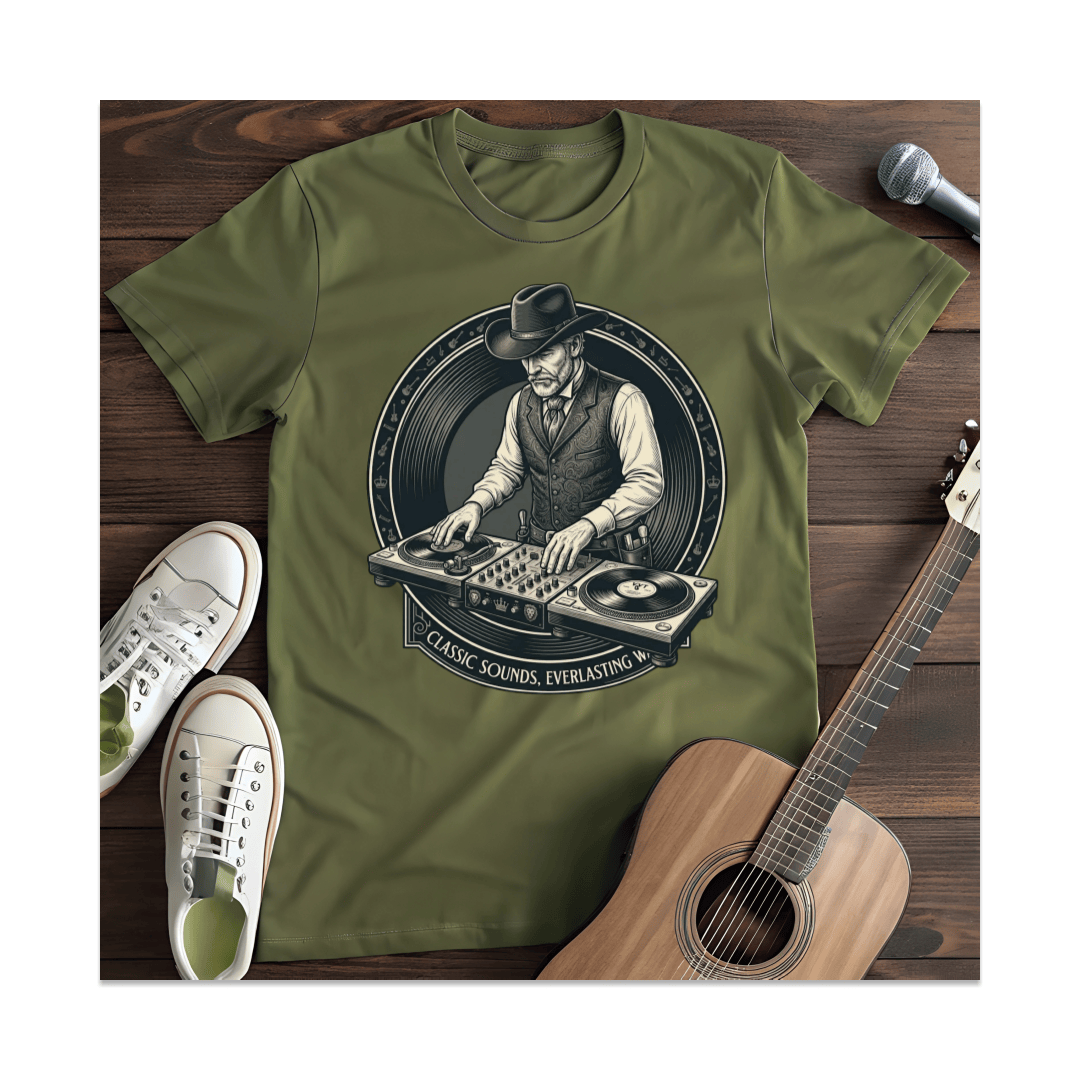 Printify T-Shirt Military Green / S Cowboy Turntable DJ T-Shirt