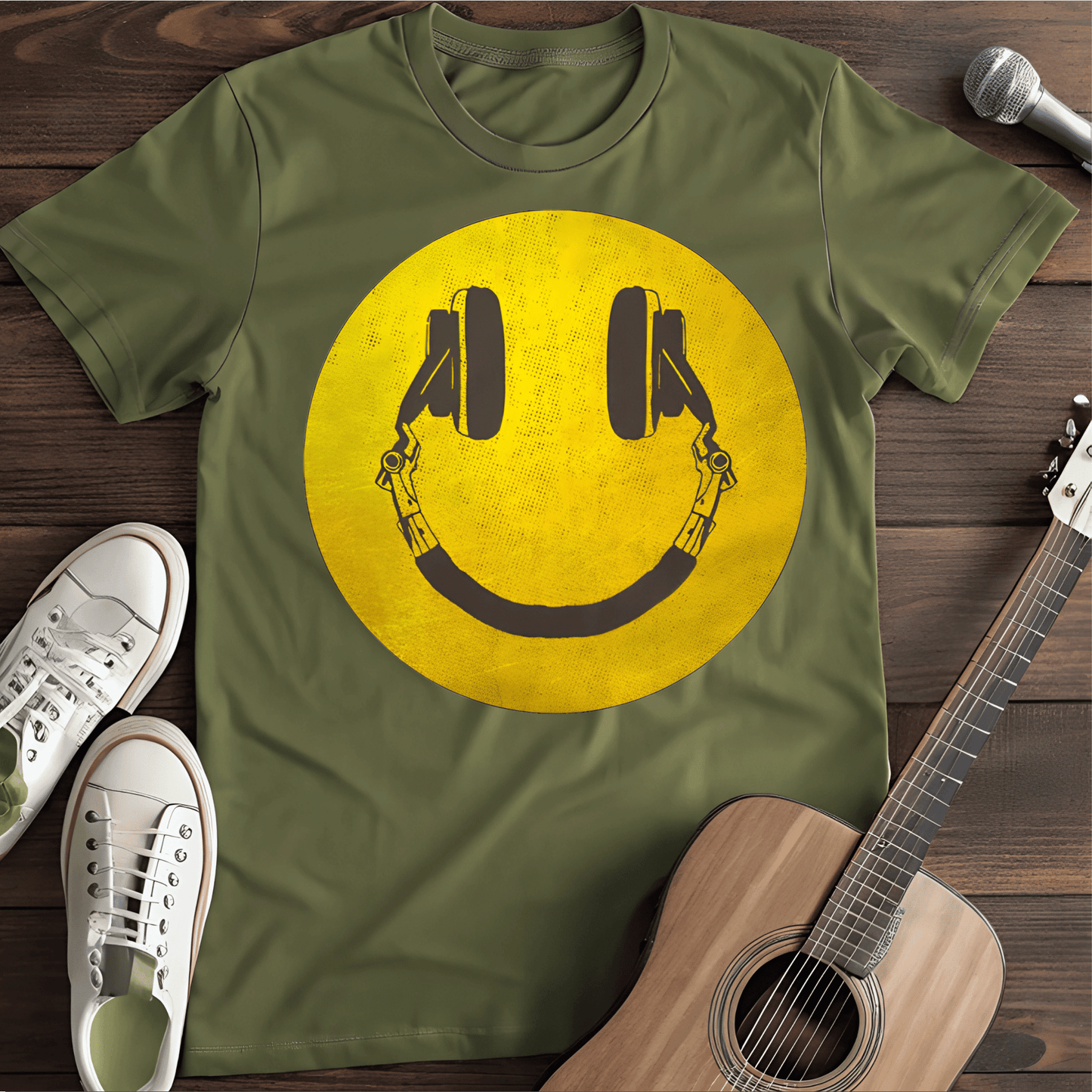 Printify T-Shirt Military Green / S Distorted Smiley Tee