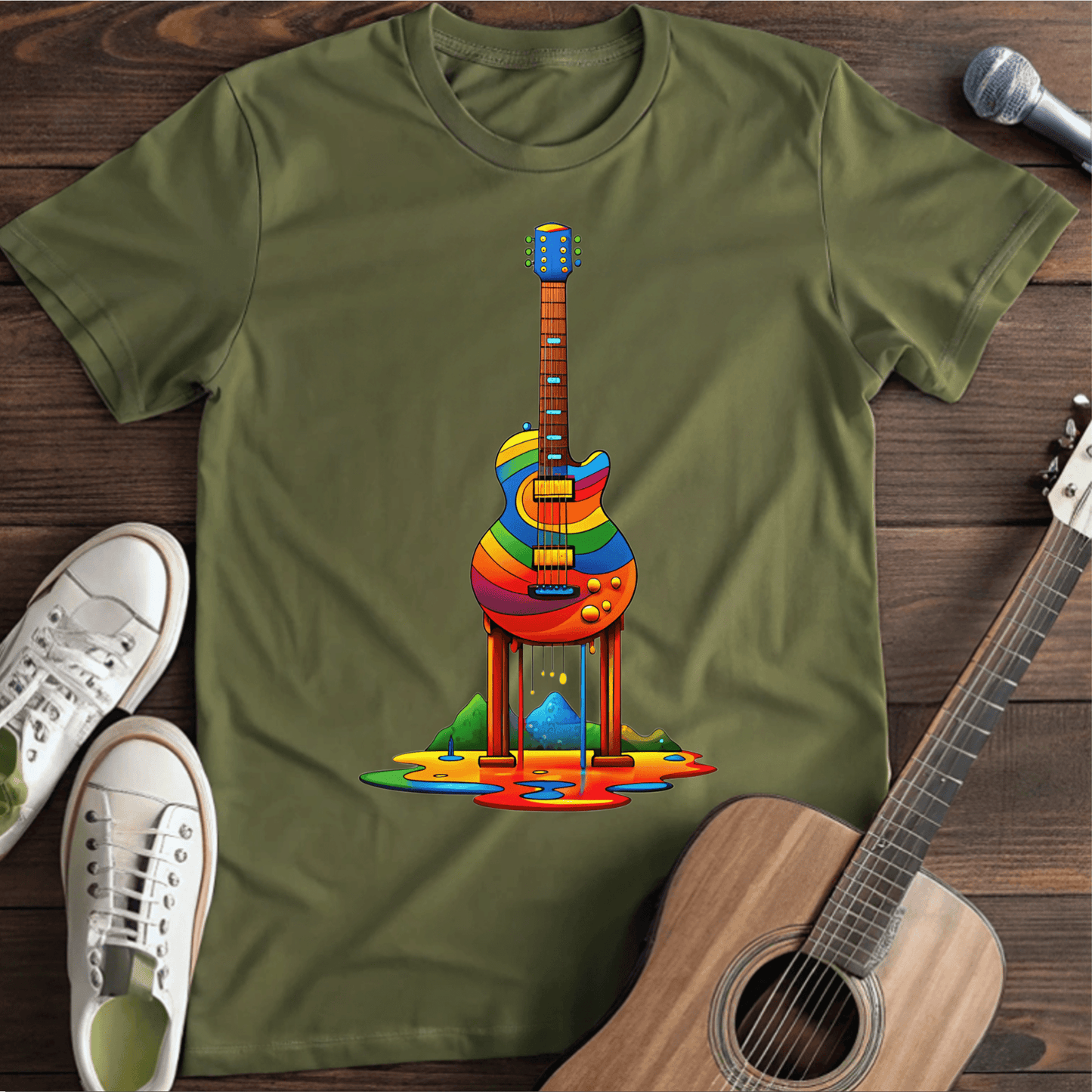 ⭐️⭐️⭐️⭐️⭐️ T-Shirt Military Green / S Drippin Guitar T-Shirt