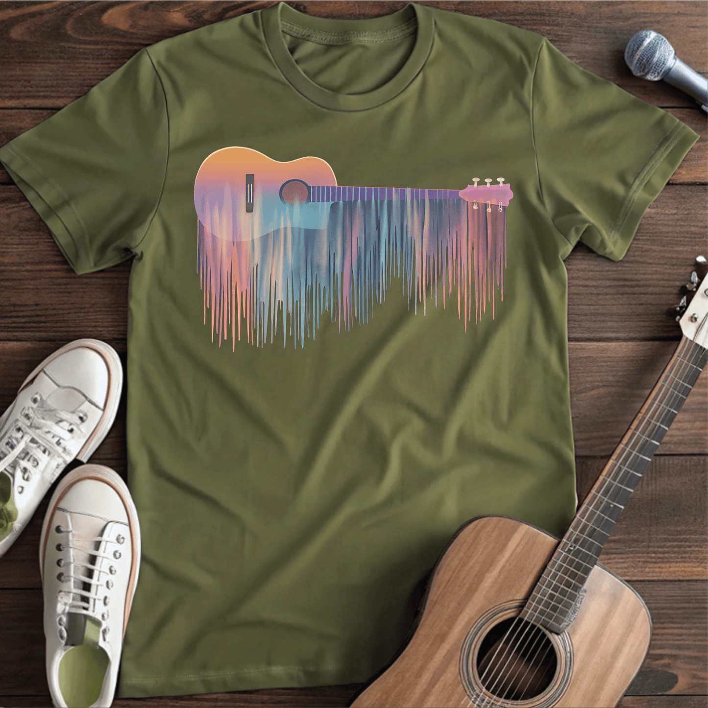 ⭐️⭐️⭐️⭐️⭐️ T-Shirt Military Green / S Dripping Colors Guitar T-Shirt