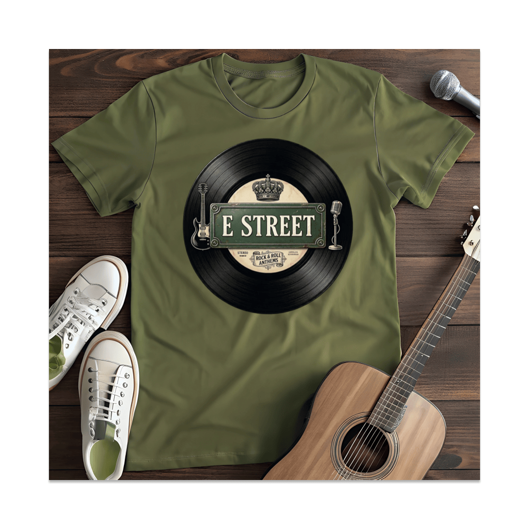 Printify T-Shirt Military Green / S E Street Rock & Roll Vinyl T-Shirt