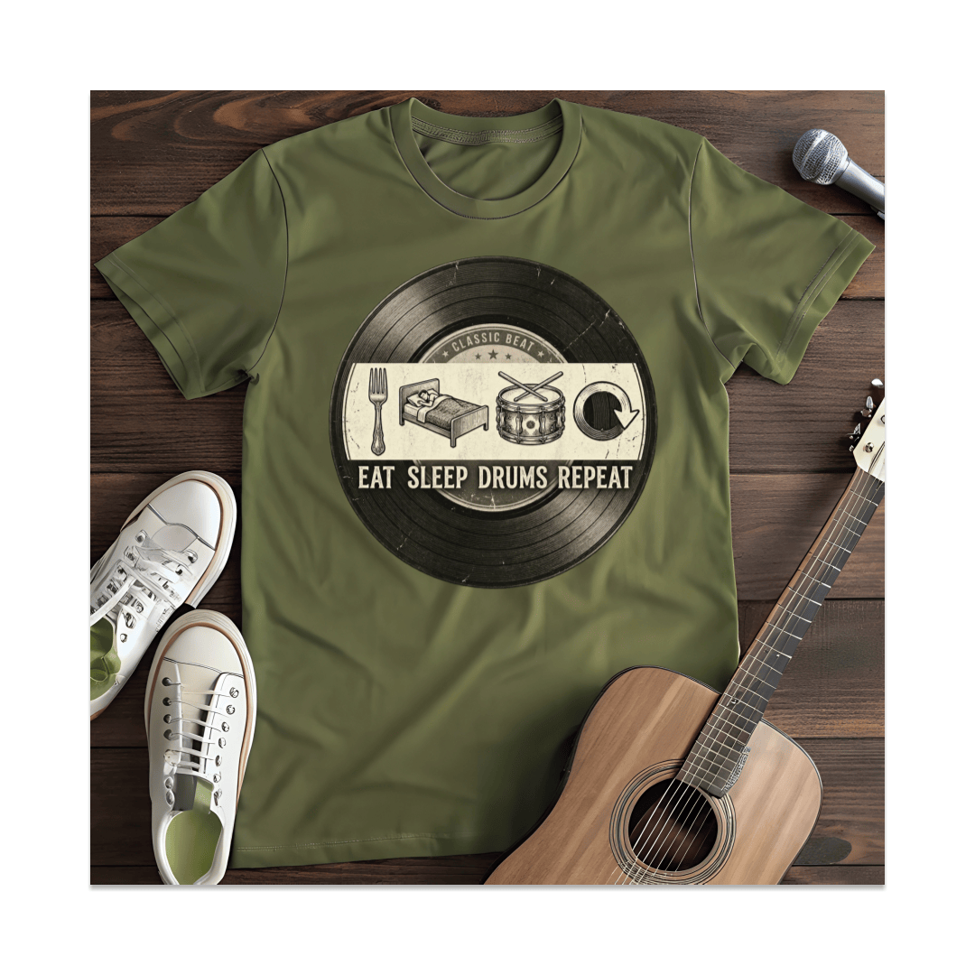 Printify T-Shirt Military Green / S Eat Sleep Drums Repeat T-Shirt