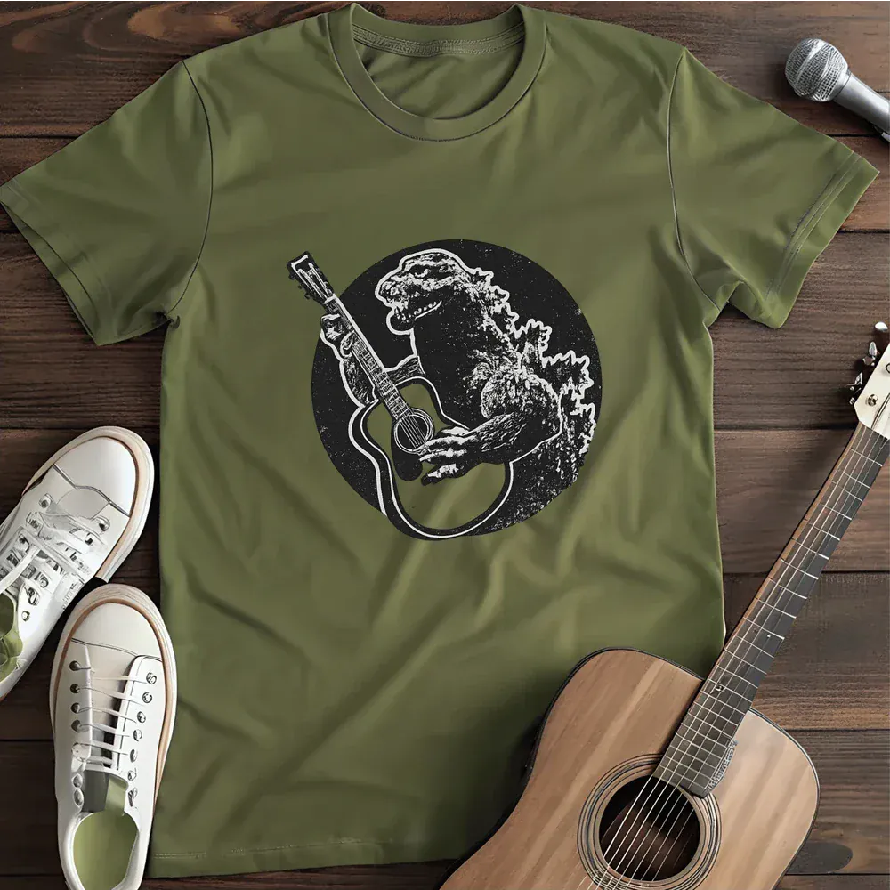 Printify T-Shirt Military Green / S Godzilla Playing Guitar T Shirt