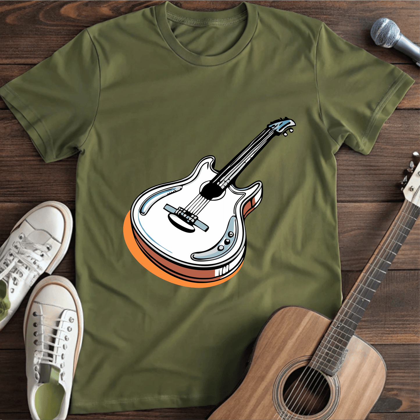 ⭐️⭐️⭐️⭐️⭐️(18) T-Shirt Military Green / S Guitar Minimalist T-Shirt