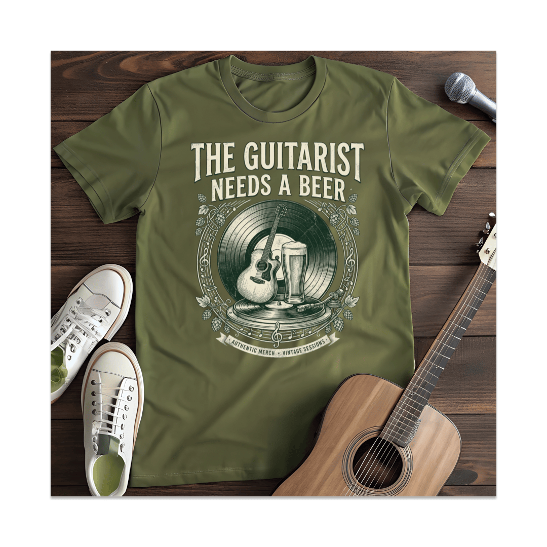 Printify T-Shirt Military Green / S Guitarist Needs A Beer T-Shirt