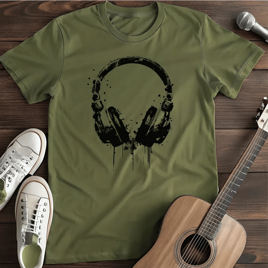 Printify T-Shirt Military Green / S Headphone Dripping T Shirt