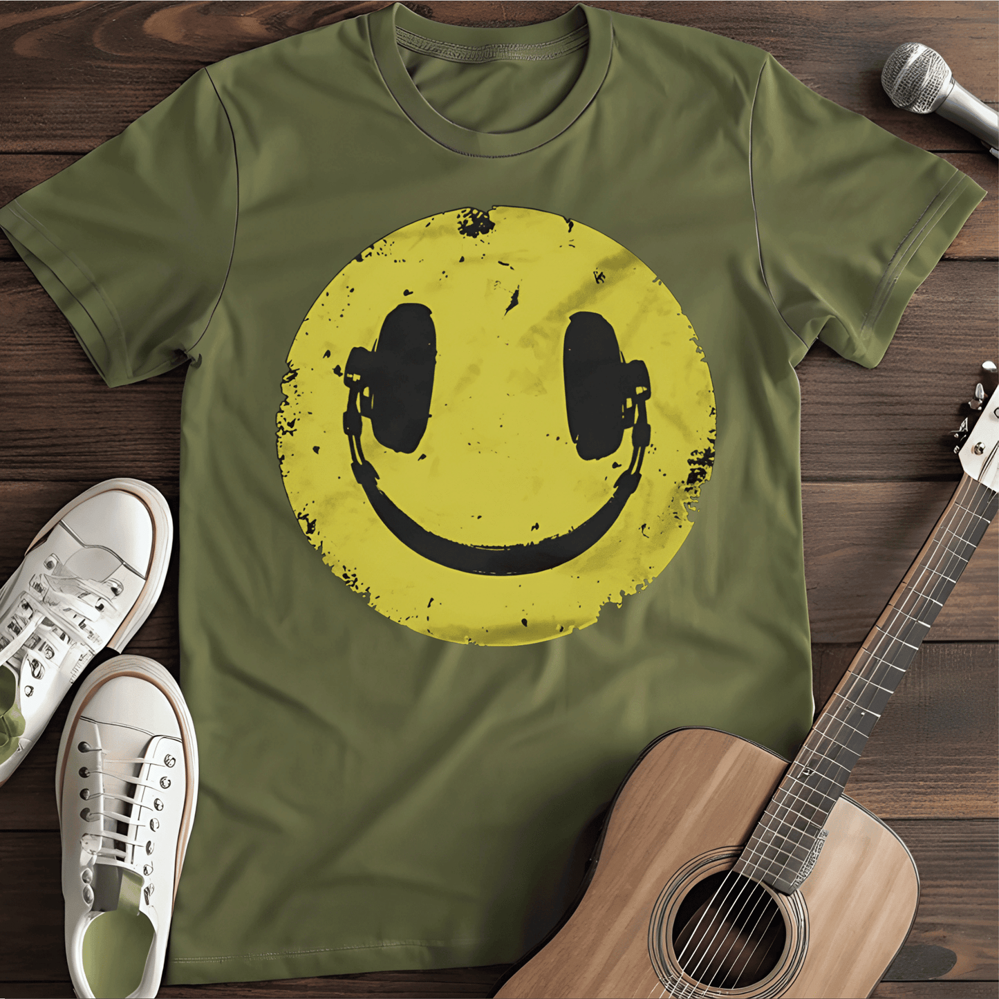 Printify T-Shirt Military Green / S Headphone Smile Tee