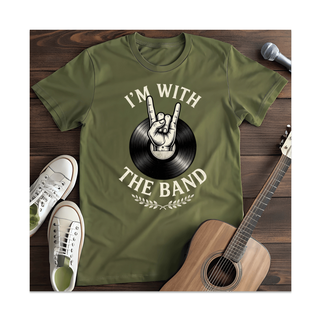 Printify T-Shirt Military Green / S I'm With The Band Rock Hand Vinyl T-Shirt (1)