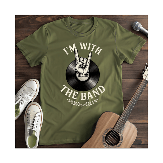 Printify T-Shirt Military Green / S I'm With The Band Rock Hand Vinyl T-Shirt (1)