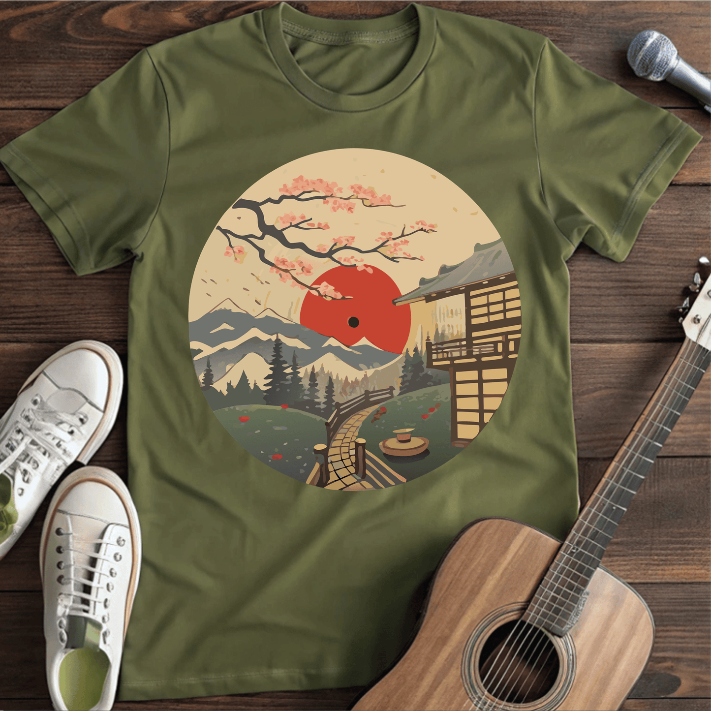 ⭐️⭐️⭐️⭐️⭐️(18) T-Shirt Military Green / S Japan Garden Vinyl T-Shirt