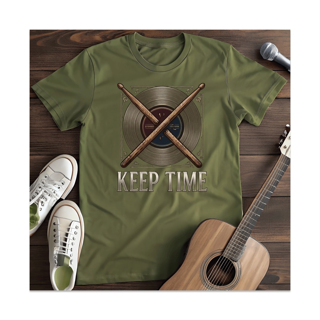 Printify T-Shirt Military Green / S Keep Time Broken Drumsticks T-Shirt