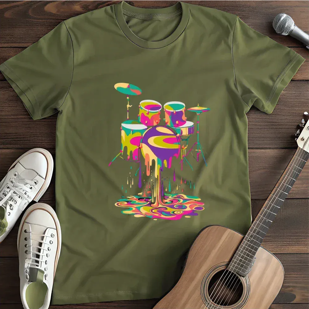 Printify T-Shirt Military Green / S Melting Drums T Shirt