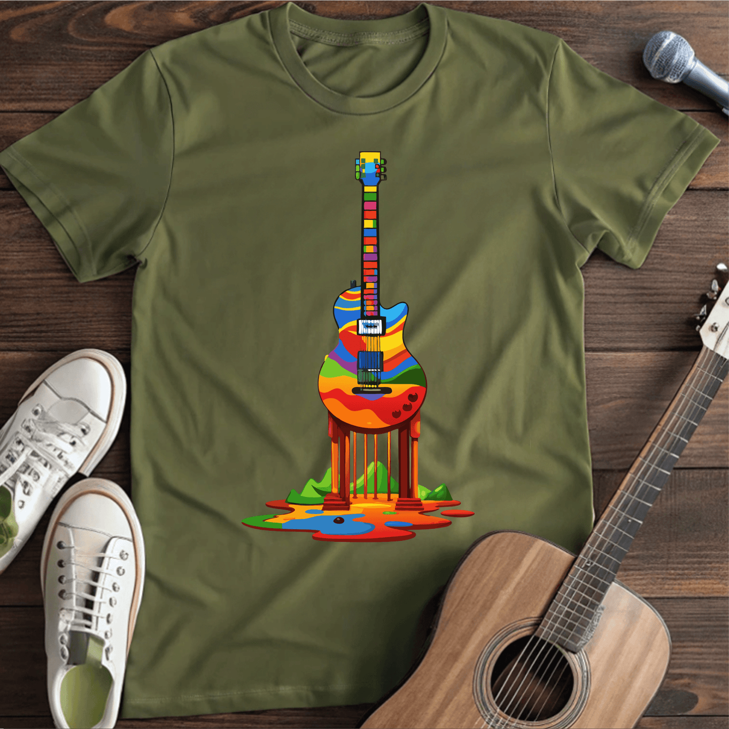 ⭐️⭐️⭐️⭐️⭐️ T-Shirt Military Green / S Melting Guitar T-Shirt