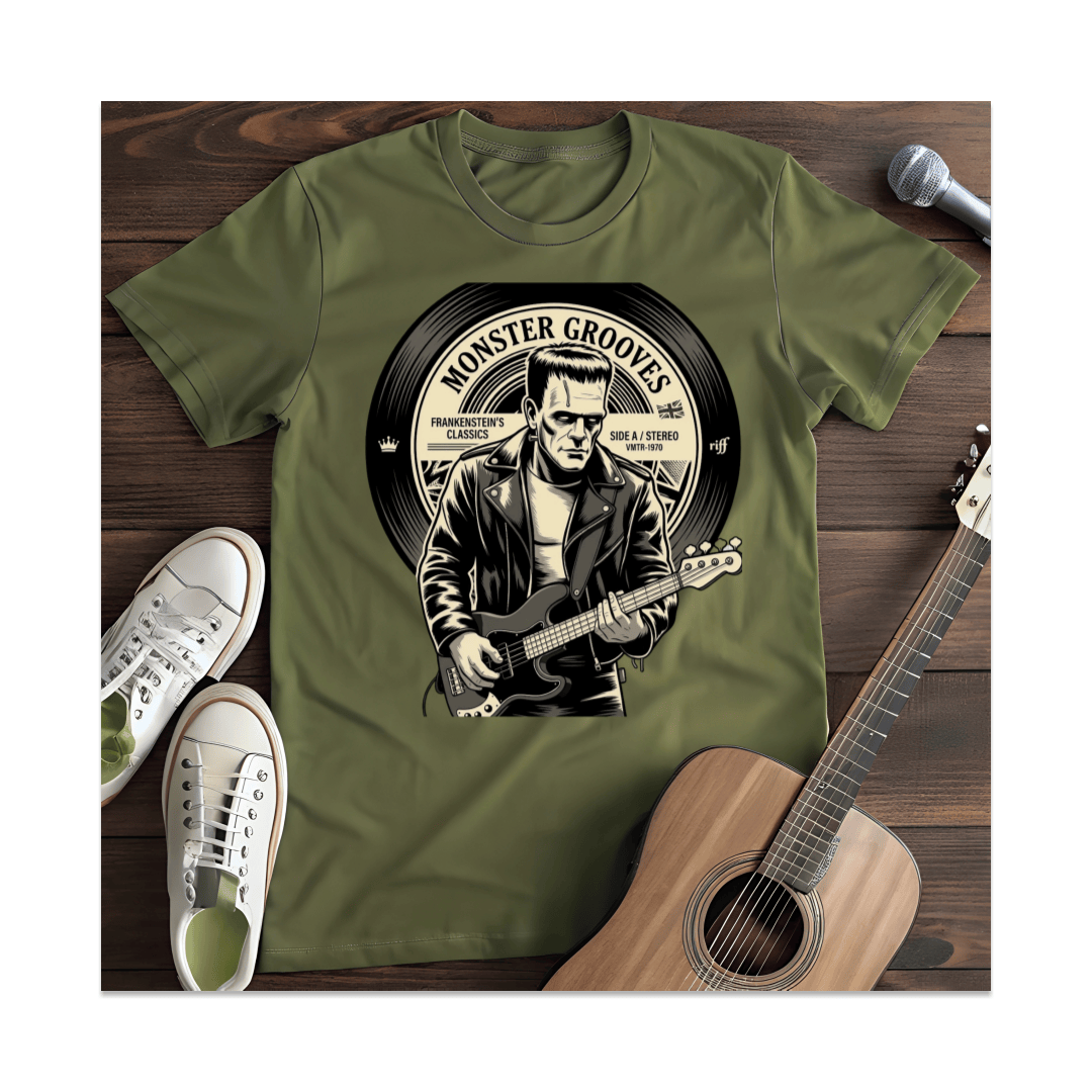 Printify T-Shirt Military Green / S Monster Grooves T-Shirt