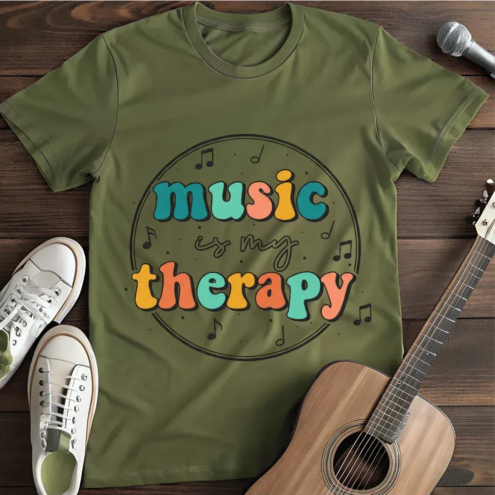 Printify T-Shirt Military Green / S Music Is My Therapy T Shirt
