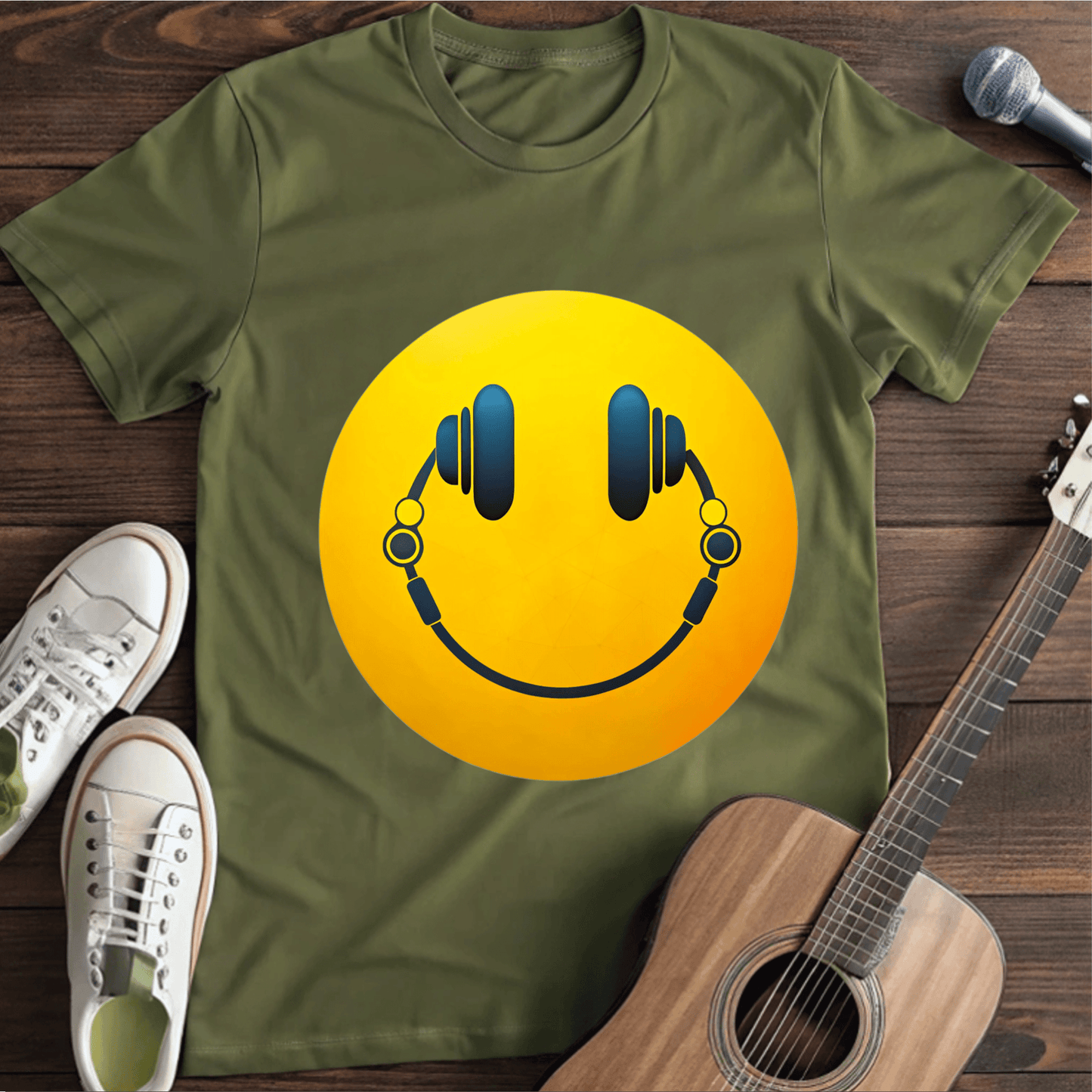 ⭐️⭐️⭐️⭐️⭐️(12) T-Shirt Military Green / S Music Smiley T-Shirt