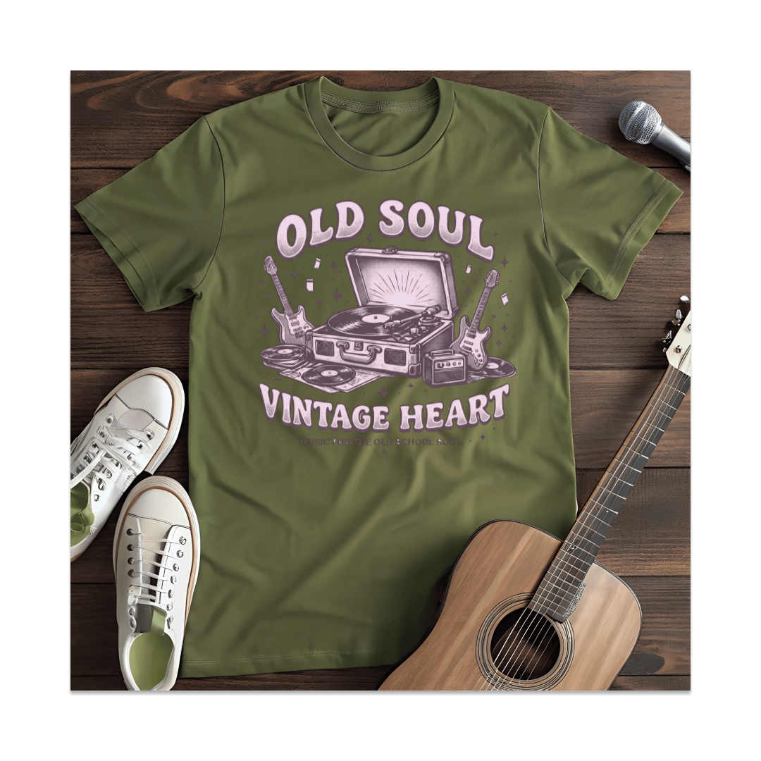 Printify T-Shirt Military Green / S Old Soul Vintage Heart T-Shirt