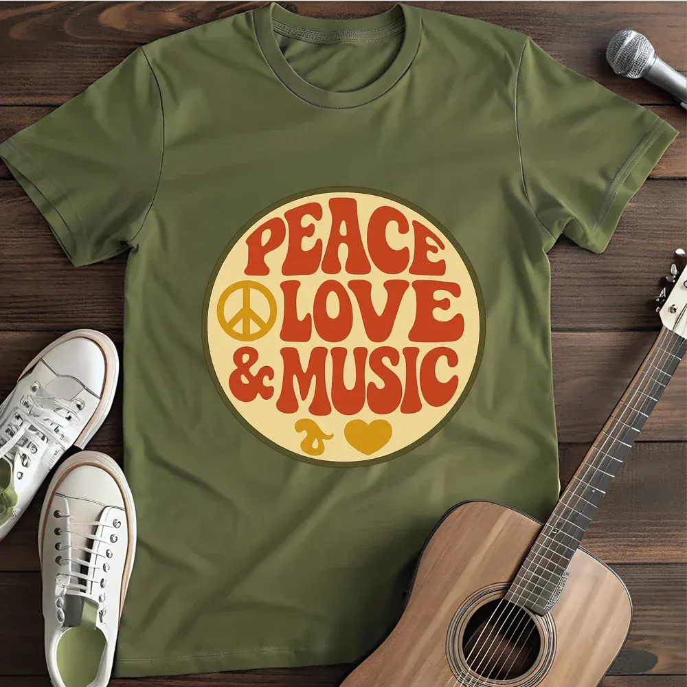 Printify T-Shirt Military Green / S Peace Love Music T Shirt