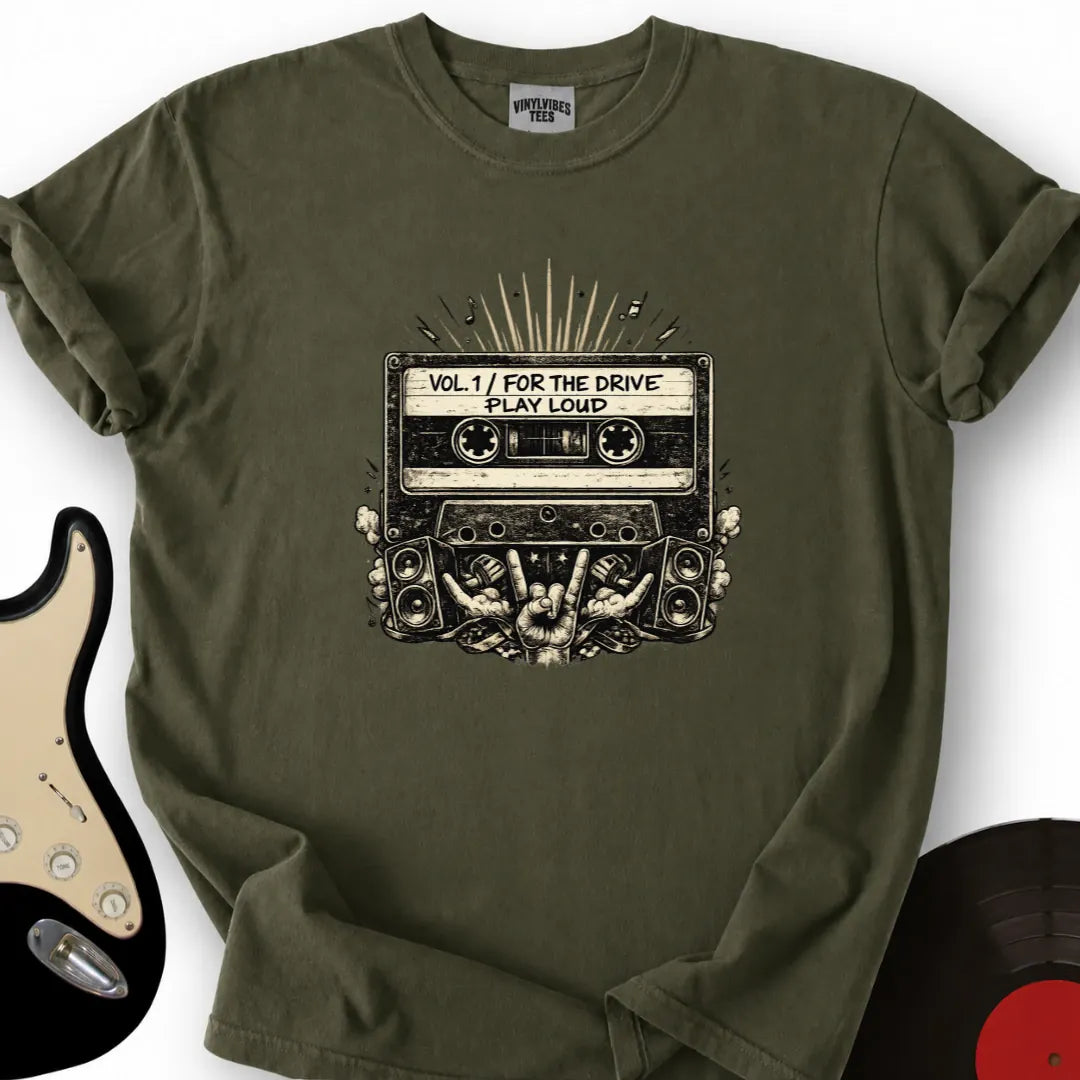 Printify T-Shirt Military Green / S Play Loud Cassette Tape T-Shirt