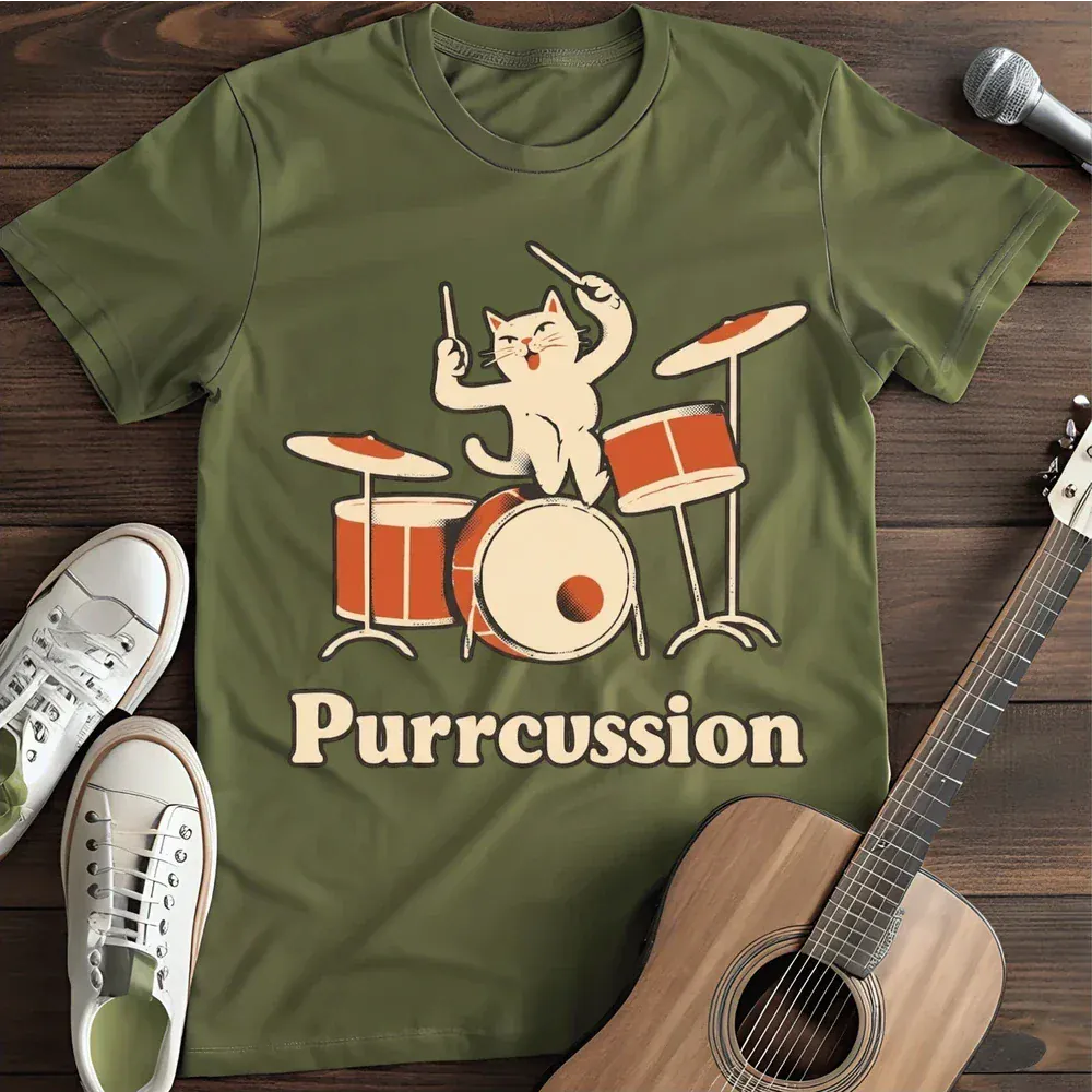 Printify T-Shirt Military Green / S Purrrcussion T Shirt